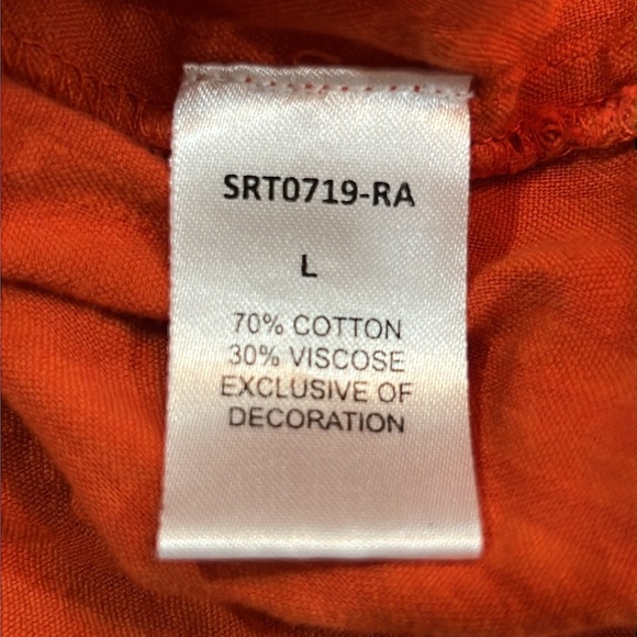 Anthropologie THML Embroidered Ruffle Top L Orange Smocked Aztec Geometric Boho - Picture 9 of 9